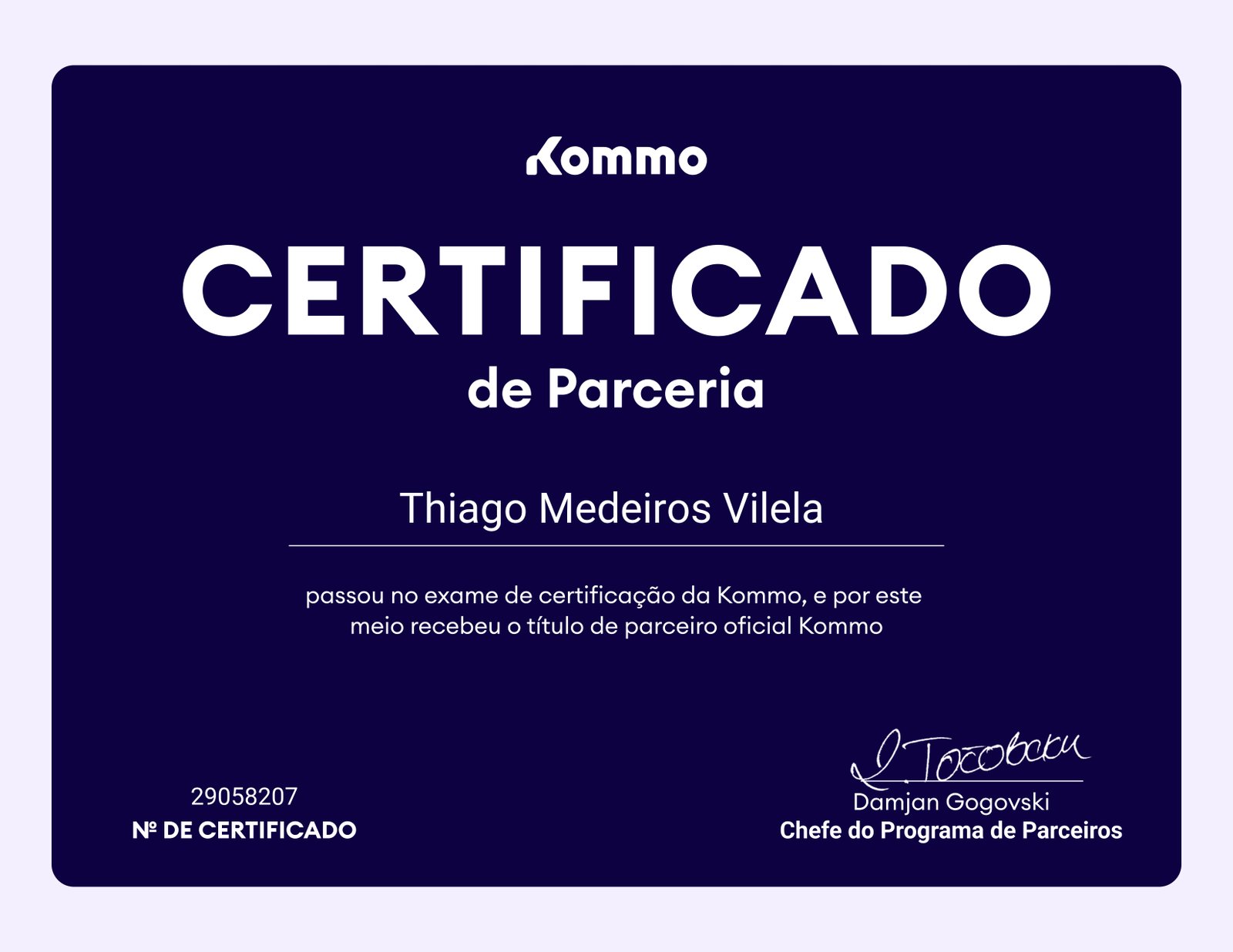 Certificado Oficial Kommo CRM